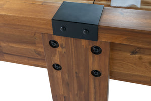 Legacy Billiards 12' Barren Outdoor Shuffleboard Table in Natural Acacia Finish Middle Leg Closeup