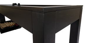 Legacy Billiards Baylor 12' Shuffleboard in Raven Finish Corner Leg Closeup