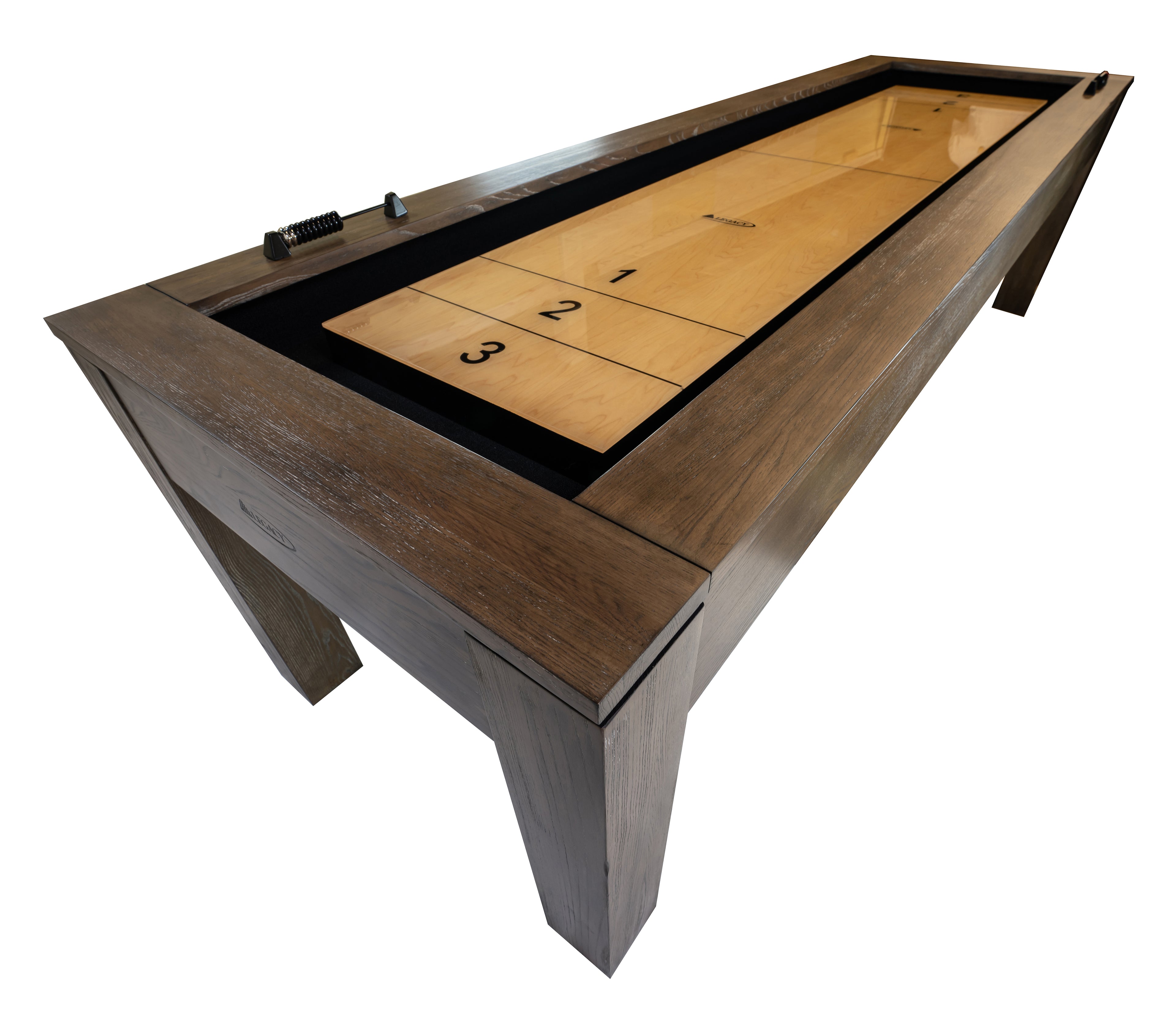 Legacy Billiards Baylor 9 Ft Shuffleboard in Smoke Finish - Corner Wide View