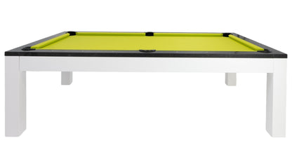 Legacy Billiards Baylor II Pool Table with Night Stone Rails and Frost White Finish Cabinet and Legs with Lime Green Cloth - Side View
