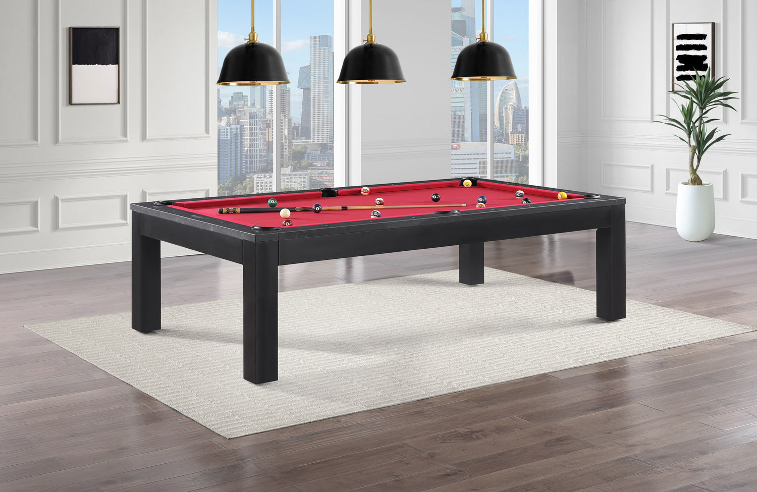 Legacy Billiards Baylor II Pool Table with Night Stone Rails and Raven Finish Cabinet with Red Cloth - Room Shot