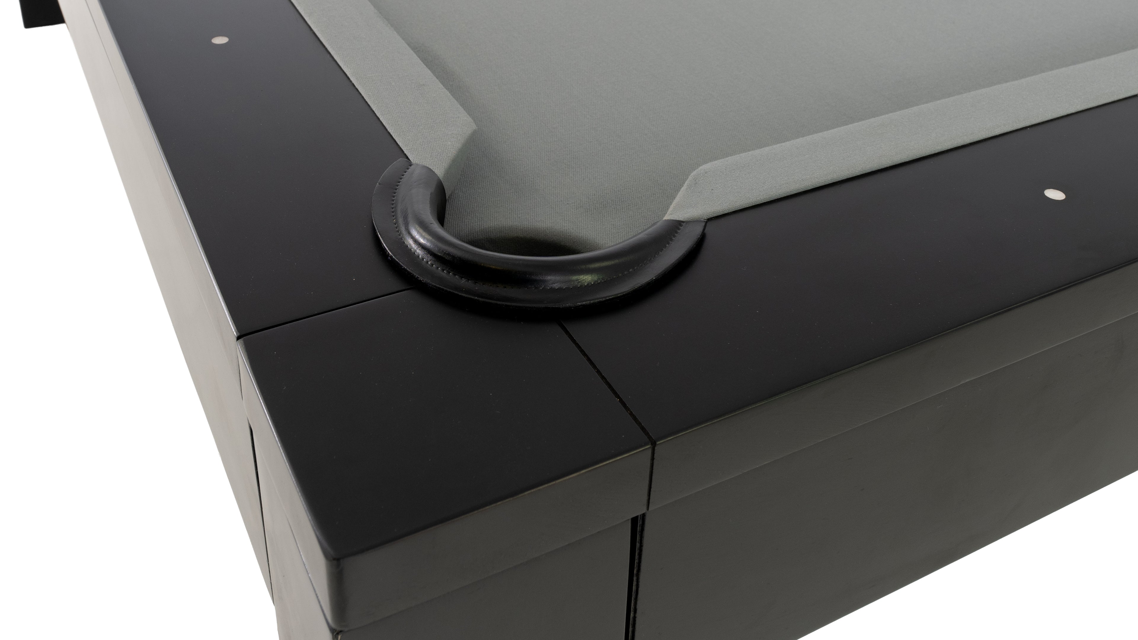 Legacy Billiards Baylor Pool Table in Raven Finish with Grey Cloth - Corner Closeup