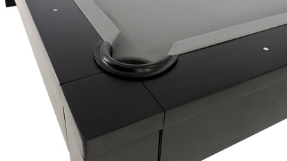 Legacy Billiards Baylor Pool Table in Raven Finish with Grey Cloth - Corner Closeup