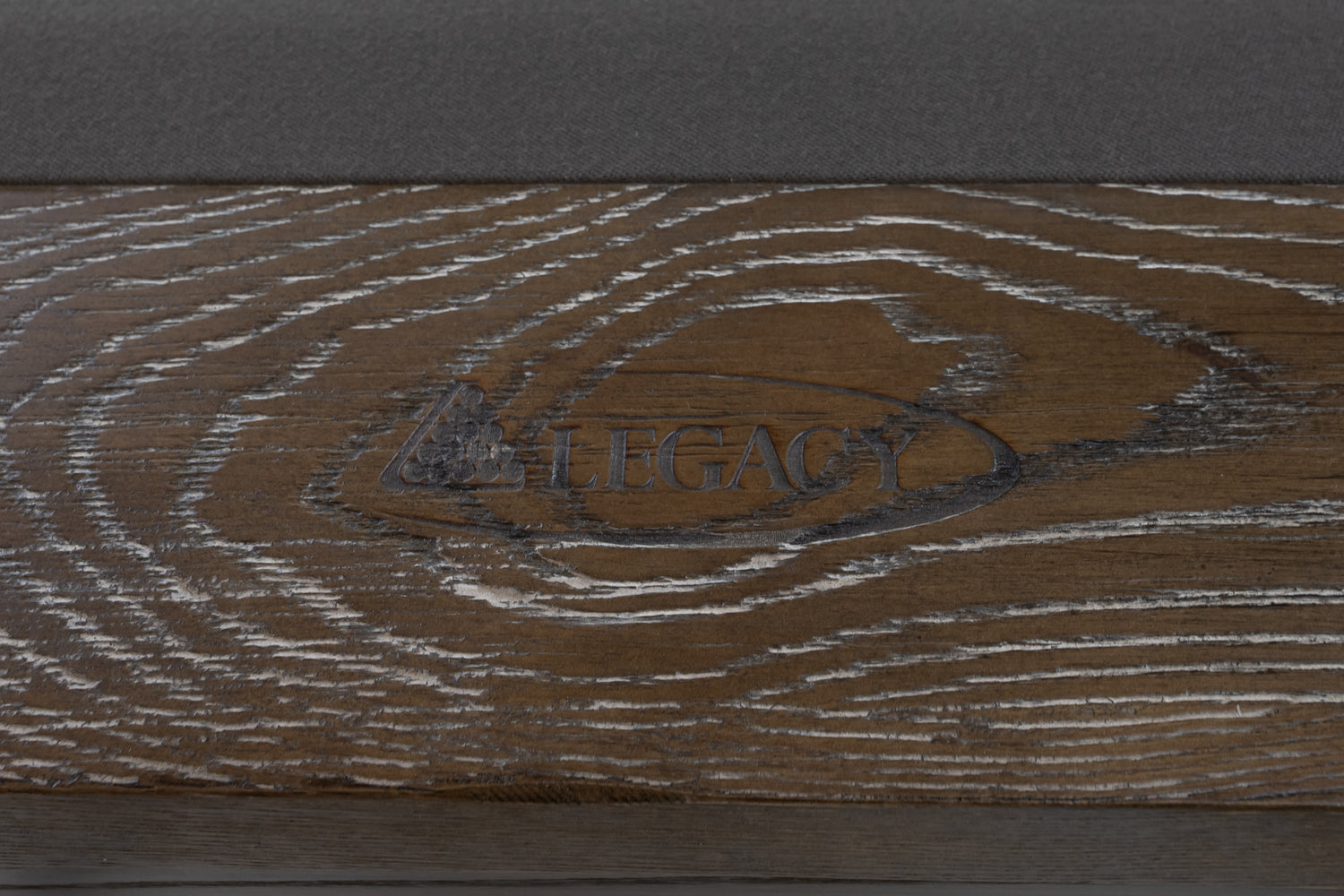 Legacy Billiards 7 Ft Baylor II Pool Table in Smoke Finish Logo Rail Closeup