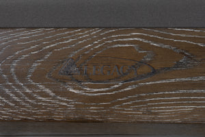 Legacy Billiards 8 Ft Baylor II Pool Table in Smoke Finish with Grey Cloth Rail Logo Closeup
