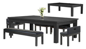 Legacy Billiards Baylor II Pool Table Dining Collection with Dining Top and Seating in Raven Finish with Black Cloth