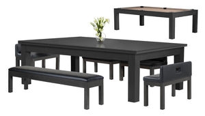 Legacy Billiards Baylor II Pool Table Dining Collection with Dining Top and Seating in Raven Finish with Desert Cloth
