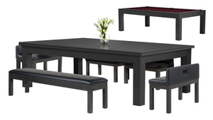 Legacy Billiards Baylor II Pool Table Dining Collection with Dining Top and Seating in Raven Finish with Wine Cloth