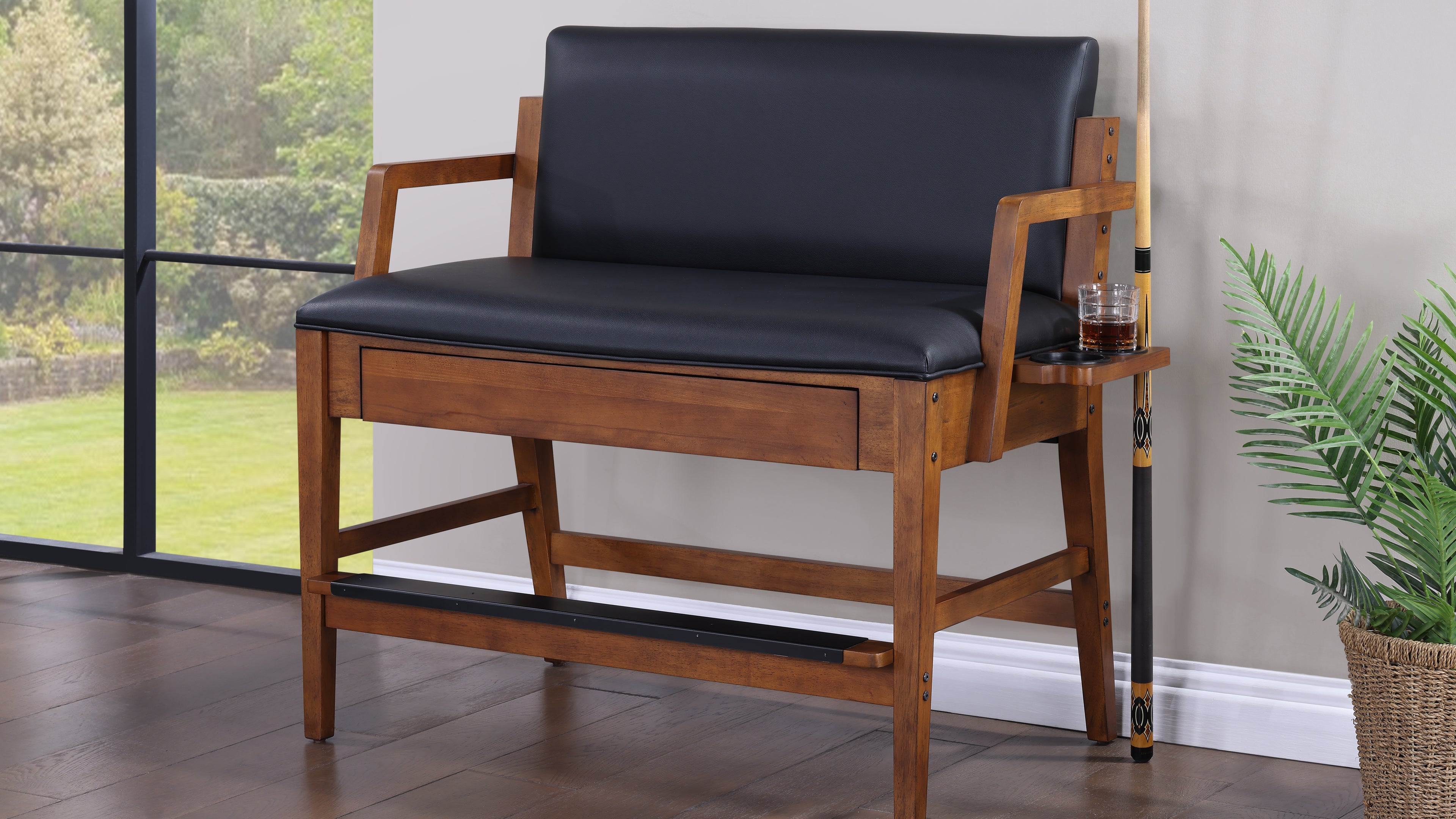 Legacy Billiards Baylor Storage Spectator Bench in Walnut Finish - Room Shot