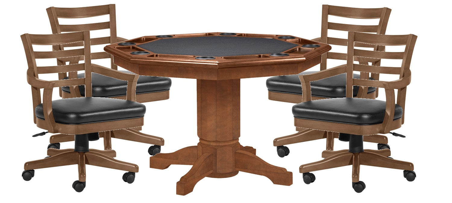 Classic 2 in 1 Game Table with 4 Sterling Gas Lift Game Chairs in Walnut Finish