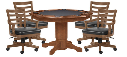Classic 2 in 1 Game Table with 4 Sterling Gas Lift Game Chairs in Walnut Finish