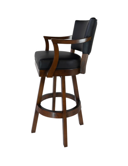 Legacy Billiards Classic Backed Barstool with Arms in Gunshot Finish - Side View