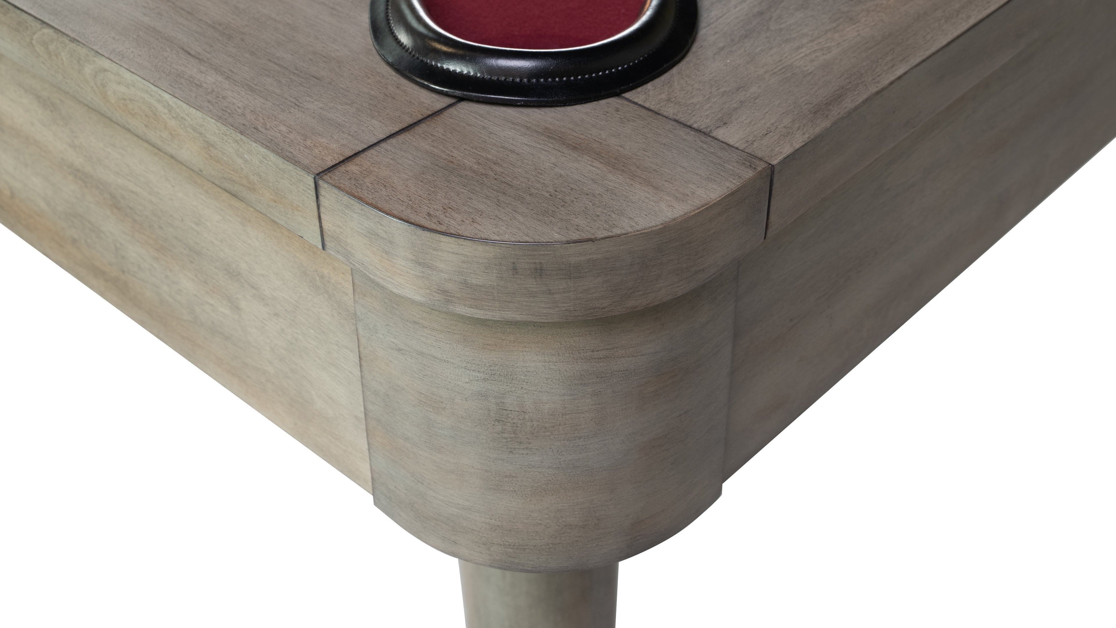 Legacy Billiards Collins Pool Table in Overcast Finish with Wine Cloth - Corner Closeup