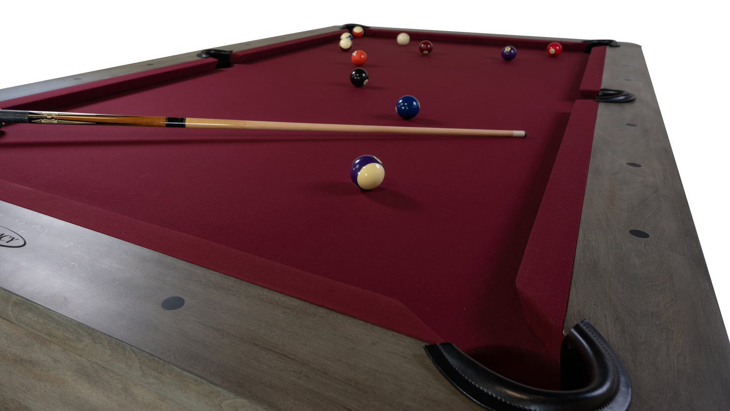 Legacy Billiards Collins Pool Table in Overcast Finish with Wine Cloth - Angle Playfield View