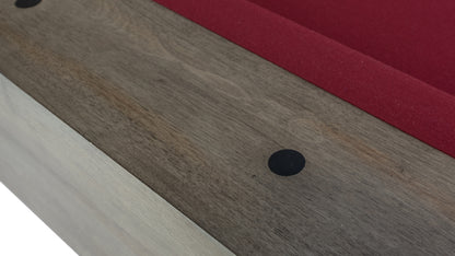 Legacy Billiards Collins Pool Table in Overcast Finish with Wine Cloth - Rail Closeup