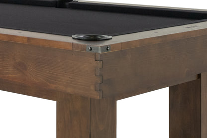 Legacy Billiards Colt II Pool Table in Gunshot Finish with Black Cloth - Corner Closeup