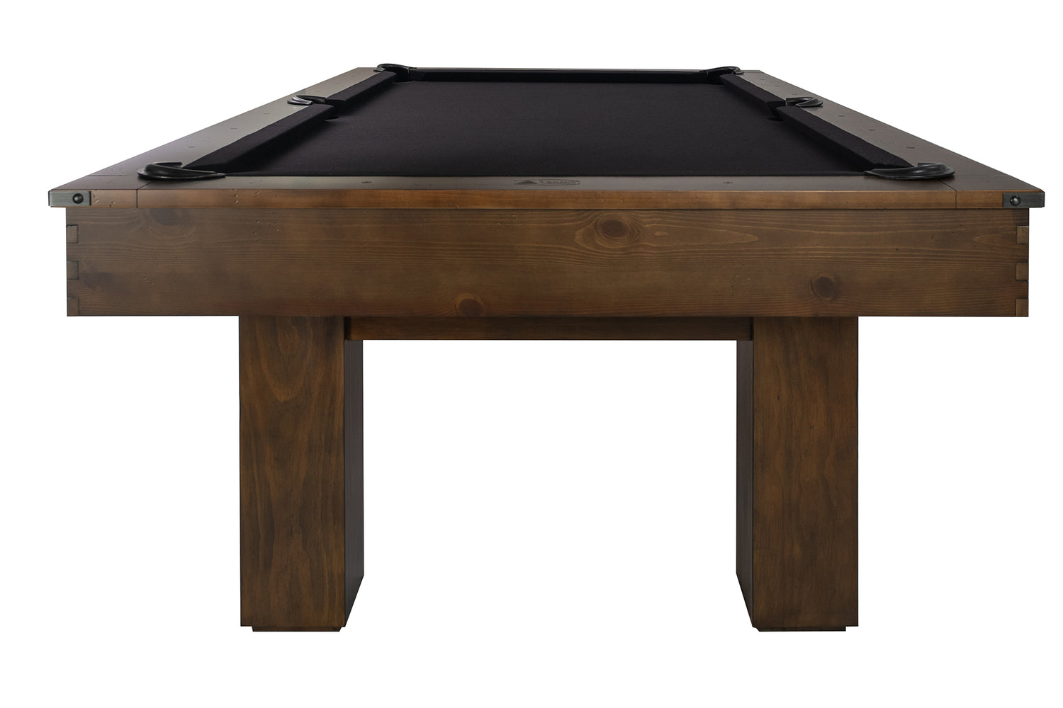 Legacy Billiards Colt II Pool Table in Gunshot Finish with Black Cloth - End View