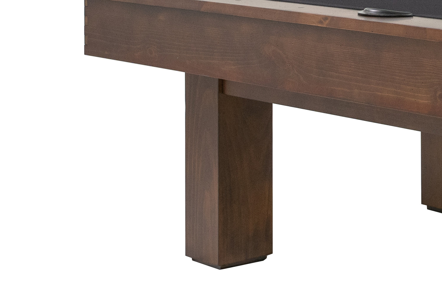 Legacy Billiards Colt II Pool Table in Gunshot Finish with Black Cloth - Leg Closeup