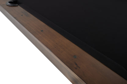 Legacy Billiards Colt II Pool Table in Gunshot Finish with Black Cloth - Rail Closeup