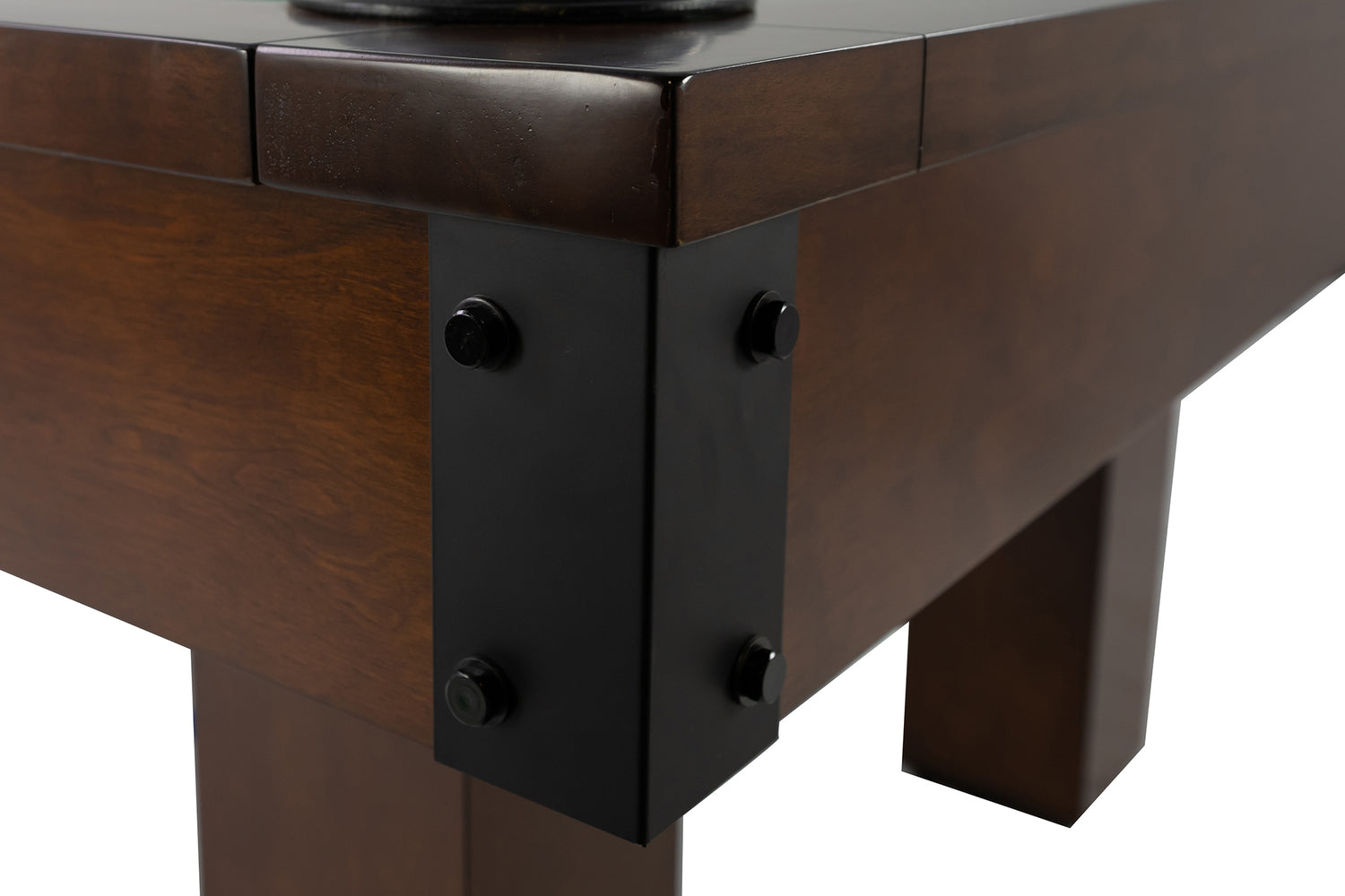 Legacy Billiards Colt II Pool Table in Nutmeg Finish with Green Cloth - Corner Closeup