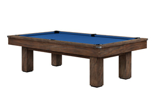 Legacy Billiards Colt II Pool Table in Whiskey Barrel Finish with Euro Blue Cloth