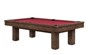 Legacy Billiards Colt II Pool Table in Whiskey Barrel Finish with Legacy Red Cloth