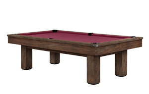 Legacy Billiards Colt II Pool Table in Whiskey Barrel Finish with Wine Cloth