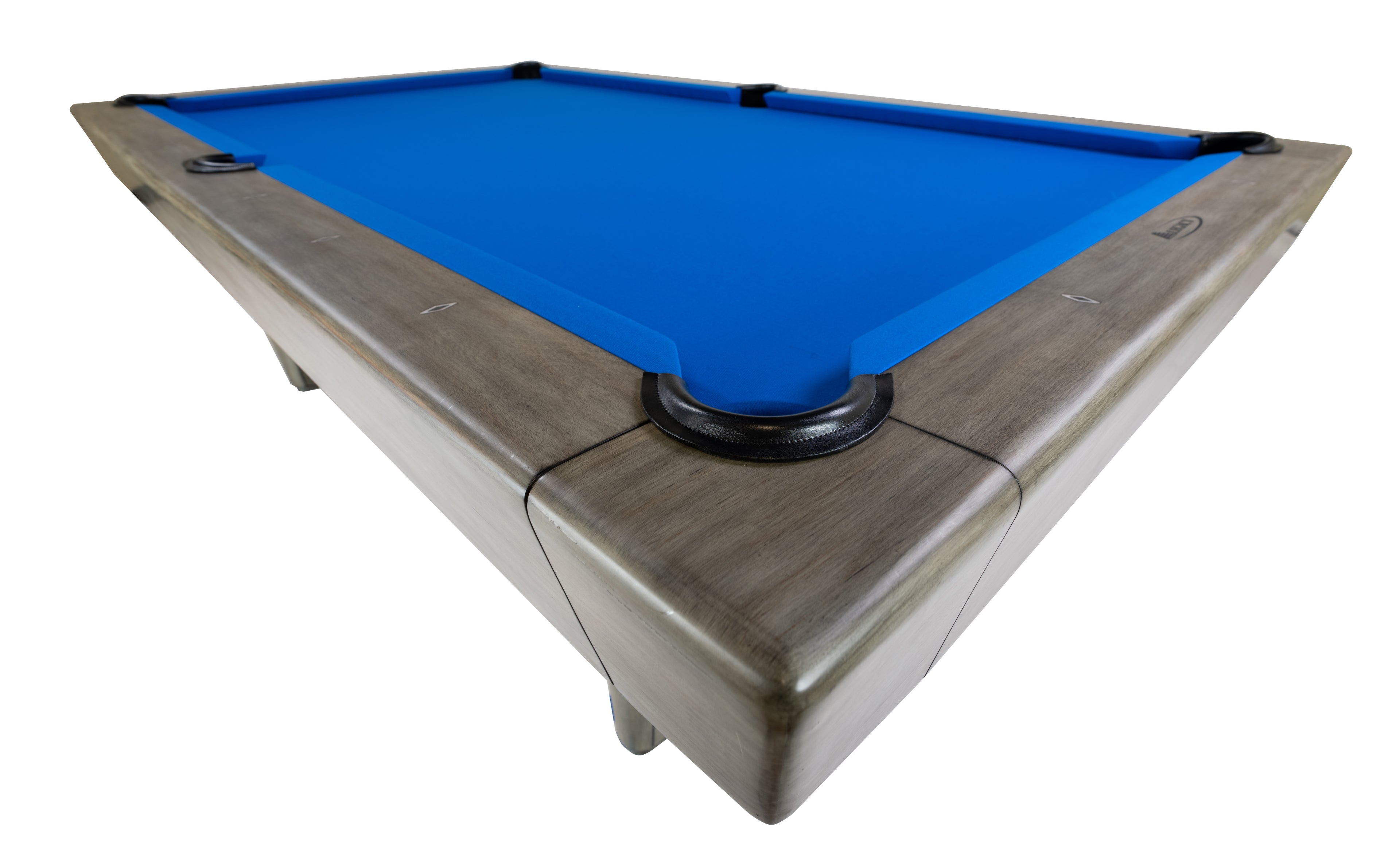 Legacy Billiards Conasauga 8 Ft Pool Table in Overcast Finish with Euro Blue Cloth Corner View