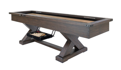 Legacy Billiards Cumberland 9 Ft Shuffleboard in Whiskey Barrel Finish Lights Off