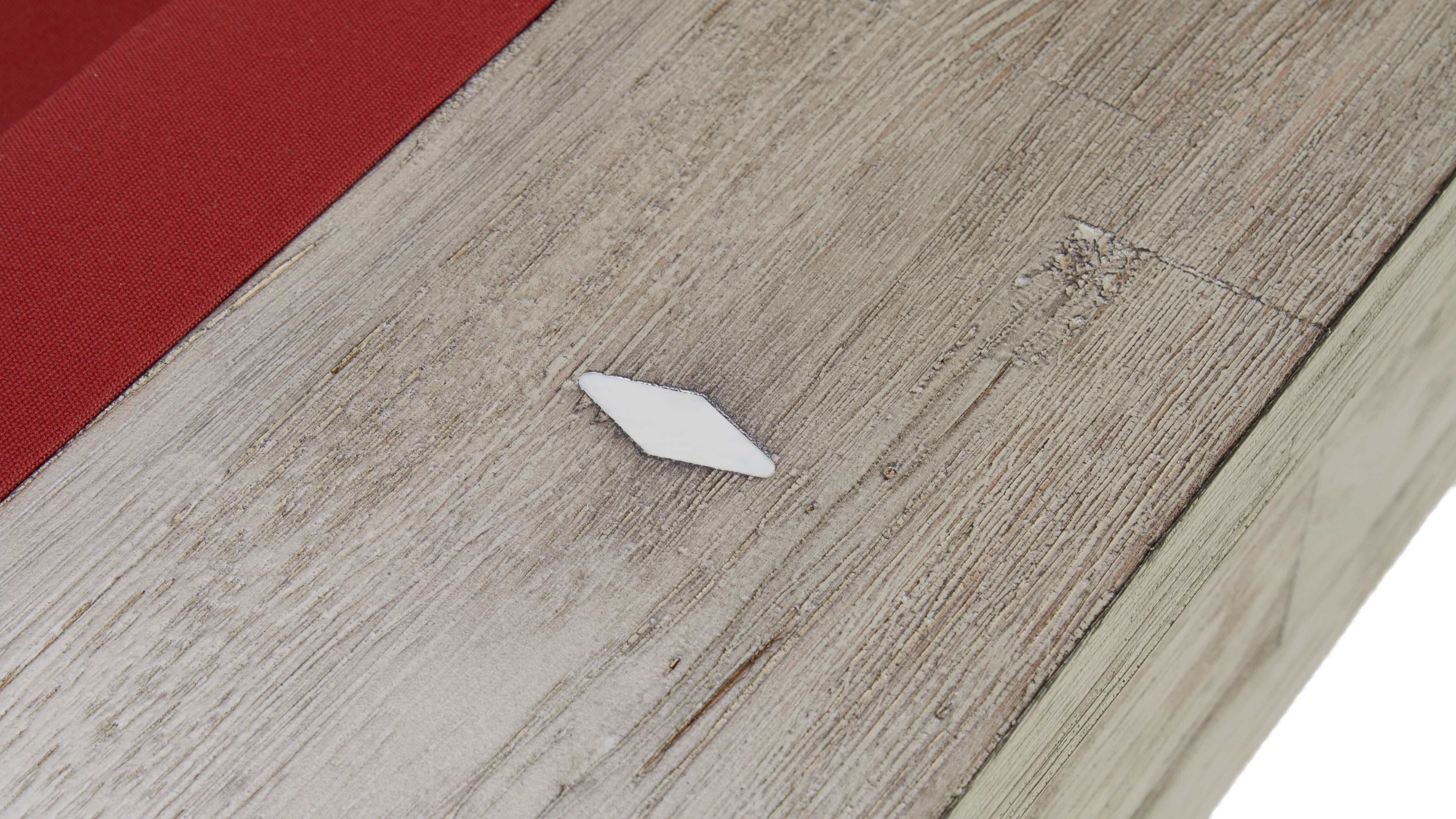 Legacy Billiards 7 Ft Cumberland Outdoor Pool Table in Ash Grey Finish with Jockey Red Outdoor Cloth - Rail Site Closeup