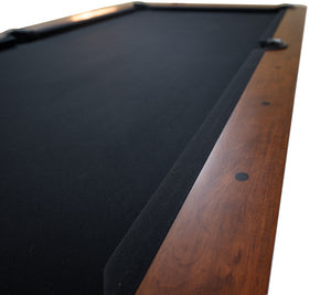 Legacy Billiards Dillard 7 Ft Pool Table in Walnut Finish with Black Cloth Rail Closeup