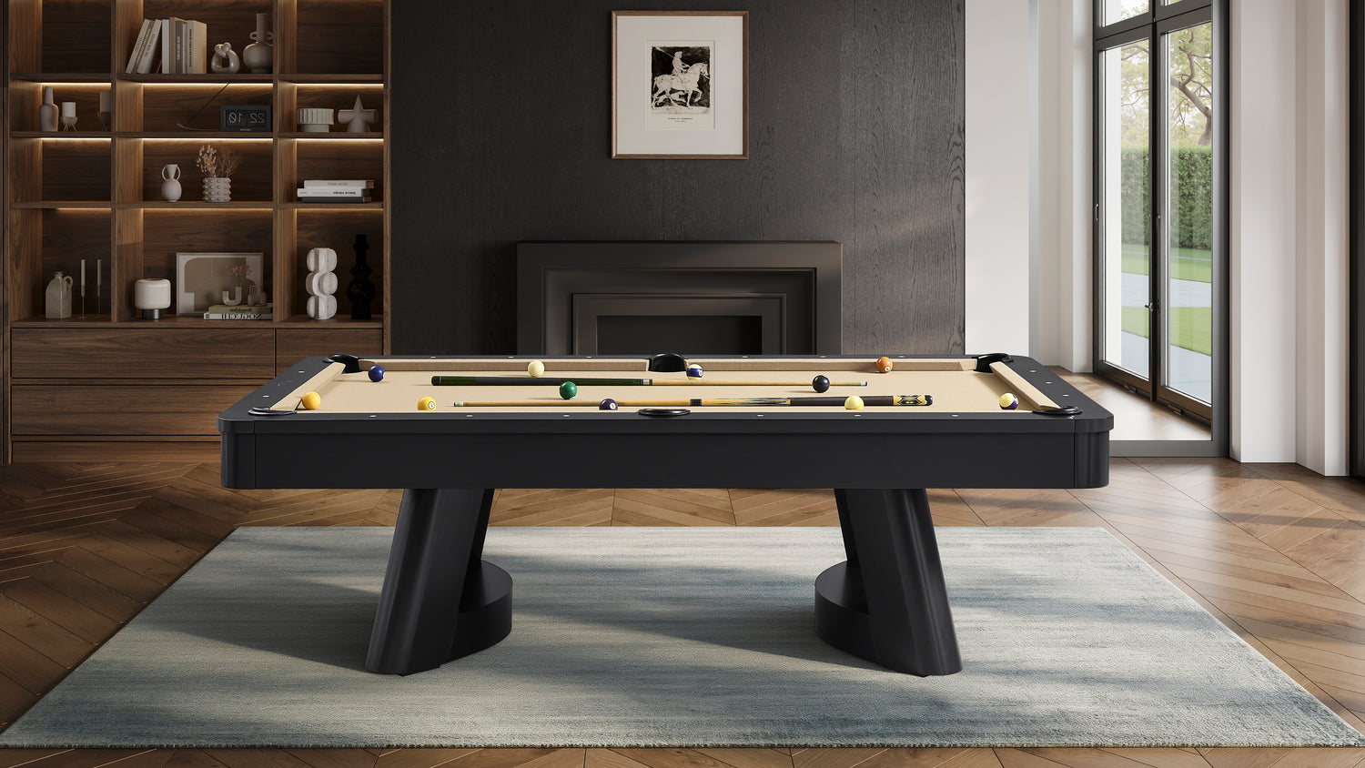 Legacy Billiards Dunbar Pool Table in Raven Finish with Desert Cloth - Room Shot