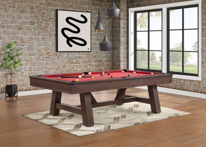 Legacy Billiards Emory Pool Table in Whiskey Barrel Finish Room Scene - Angle View with Pool Balls