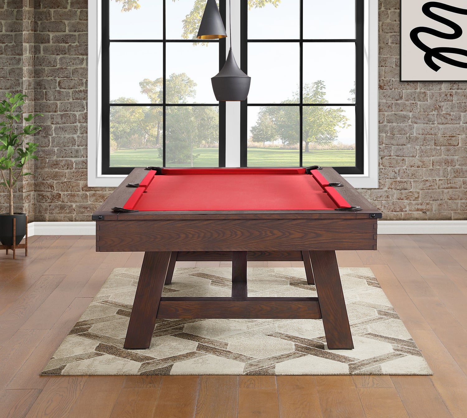 Legacy Billiards Emory Pool Table in Whiskey Barrel Finish Room Scene - End View