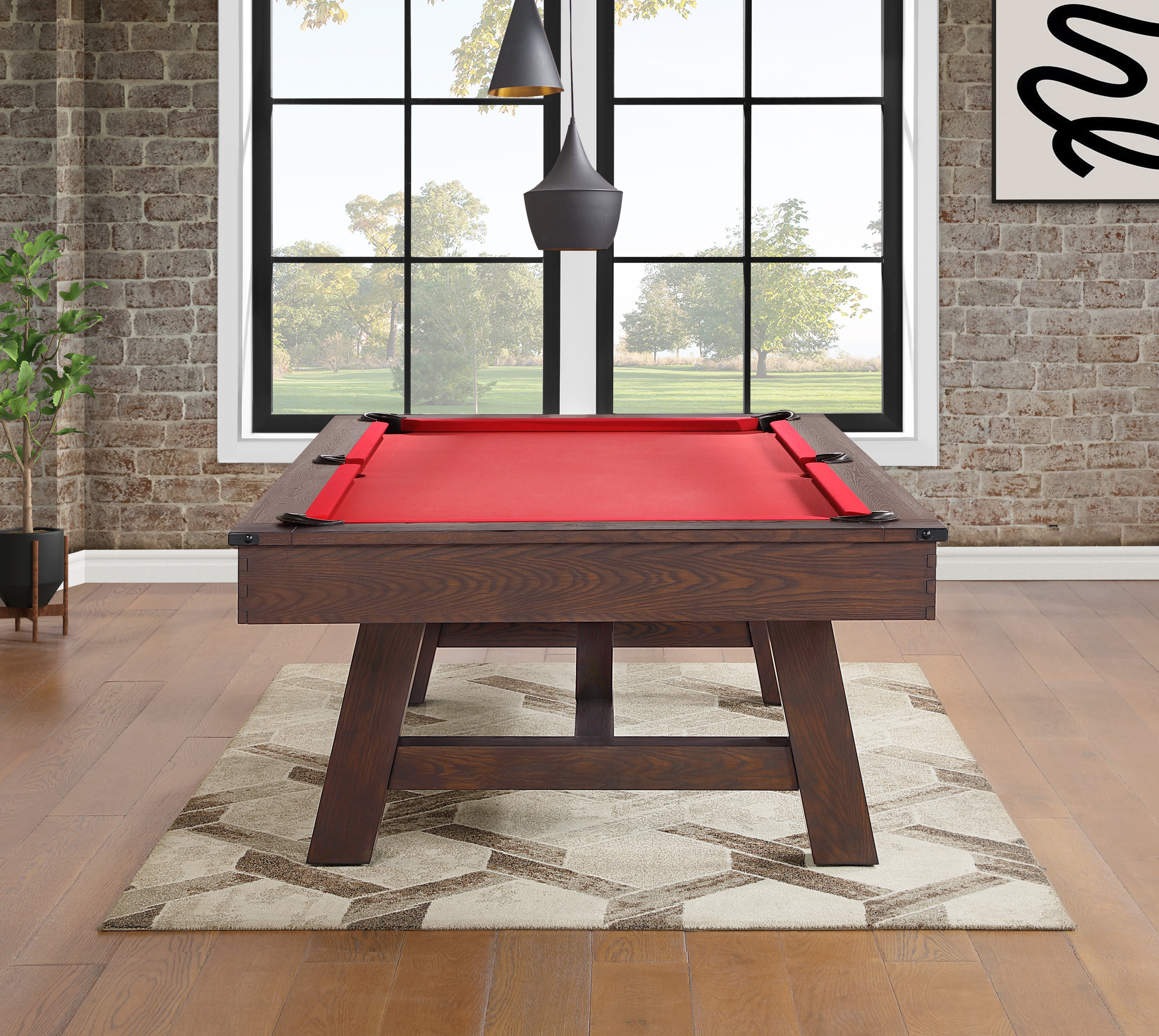 Legacy Billiards Emory Pool Table in Whiskey Barrel Finish Room Scene - End View