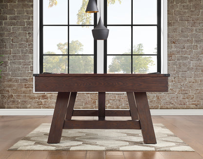 Legacy Billiards Emory Pool Table in Whiskey Barrel Finish Room Scene - End View Floor Level