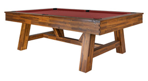Legacy Billiards Emory 8 Ft Outdoor Pool Table in Natural Acacia Finish with Burgundy Cloth