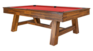 Legacy Billiards Emory 8 Ft Outdoor Pool Table in Natural Acacia Finish with Jockey Red Cloth