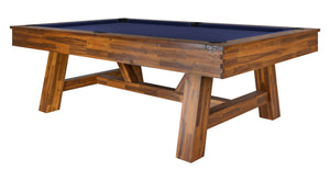 Legacy Billiards Emory 8 Ft Outdoor Pool Table in Natural Acacia Finish with Navy Cloth