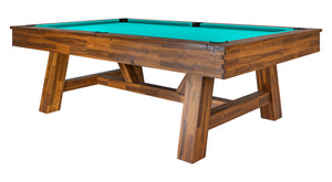 Legacy Billiards Emory 8 Ft Outdoor Pool Table in Natural Acacia Finish with Pool Aqua Cloth