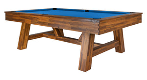 Legacy Billiards Emory 8 Ft Outdoor Pool Table in Natural Acacia Finish with Royal Blue Cloth