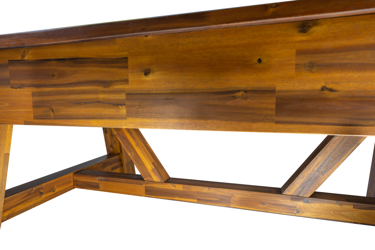 Legacy Billiards Emory 8 Ft Outdoor Pool Table in Natural Acacia Finish with Pool Aqua Cloth Legs and Stretcher Closeup