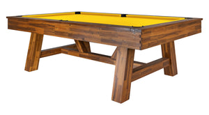 Legacy Billiards Emory 8 Ft Outdoor Pool Table in Natural Acacia Finish with Sunflower Cloth