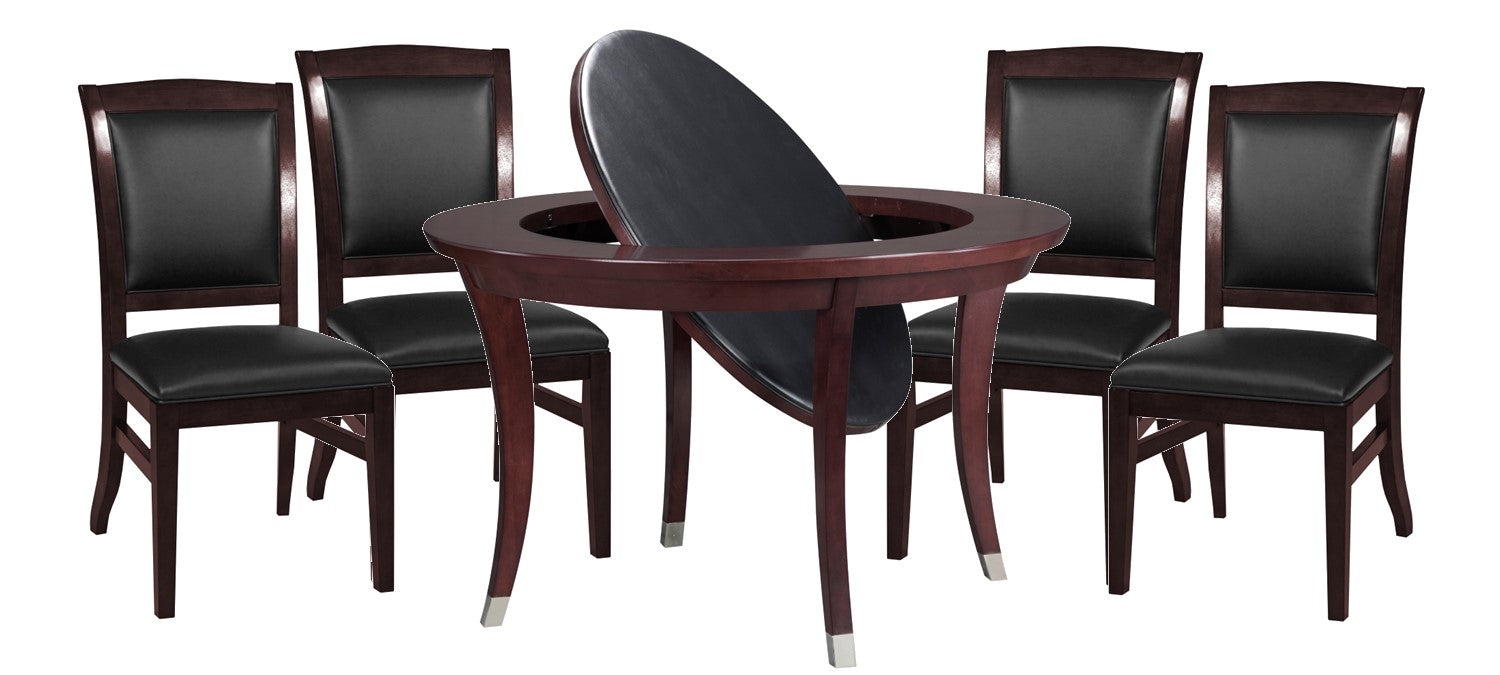 Legacy Billiards Heritage Flip Top Game Table with 4 Heritage Dining Chairs in Black Cherry Finish
