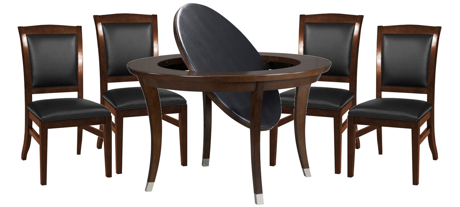 Legacy Billiards Heritage Flip Top Game Table with 4 Heritage Dining Chairs in Nutmeg Finish