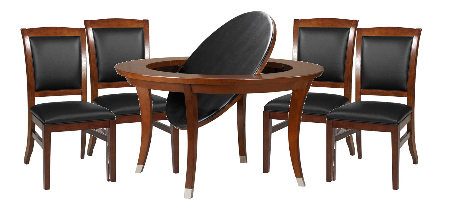 Legacy Billiards Sterling 54 Inch Flip Top Game Table with 4 Heritage Dining Chairs in Port Finish