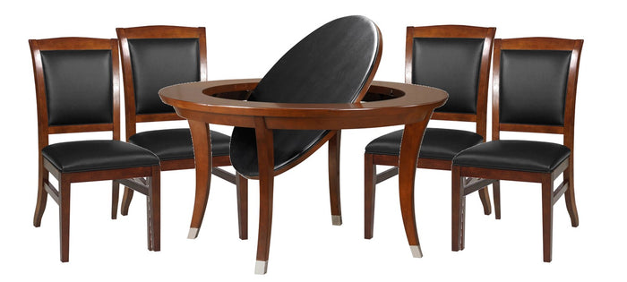 Heritage 48 Inch Flip Top 2 in 1 Game Table with 4 Heritage Dining Chairs in Port Finish