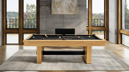 Legacy Billiards Forge Pool Table in Honey Ash Finish with Black Cloth - Room Shot - Side View