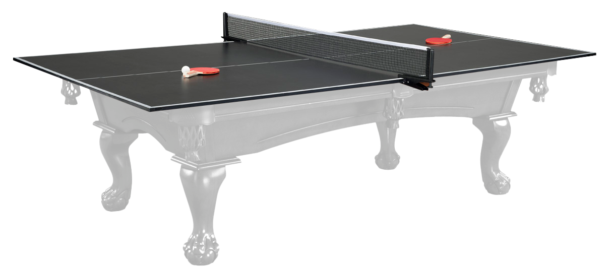 Legacy Billiards Table Tennis Conversion Top Shown on Top of a muted out pool table