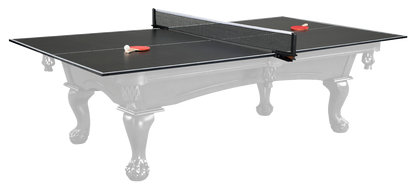Legacy Billiards Table Tennis Conversion Top Shown on Top of a muted out pool table